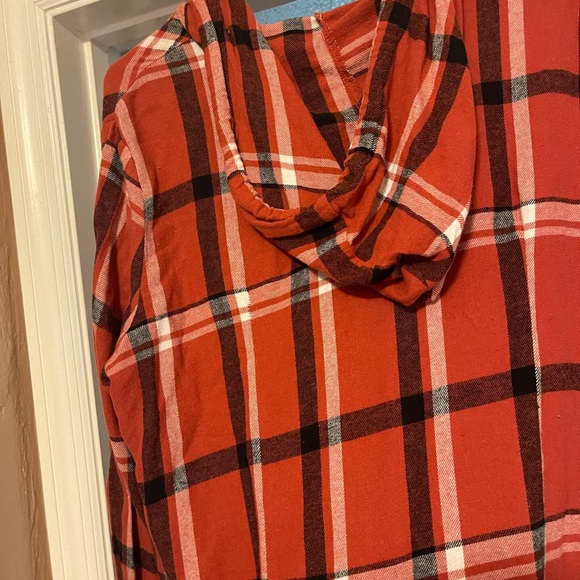 Cute Plaid Shacket or shirt with Hoodie! Gently warn ;-) - Picture 3 of 5